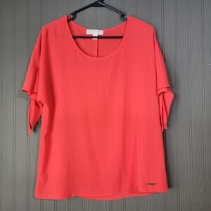 Michael Kors Blouse Short Sleeve Shirt Split/Tie Sleeve Coral Women's Medium